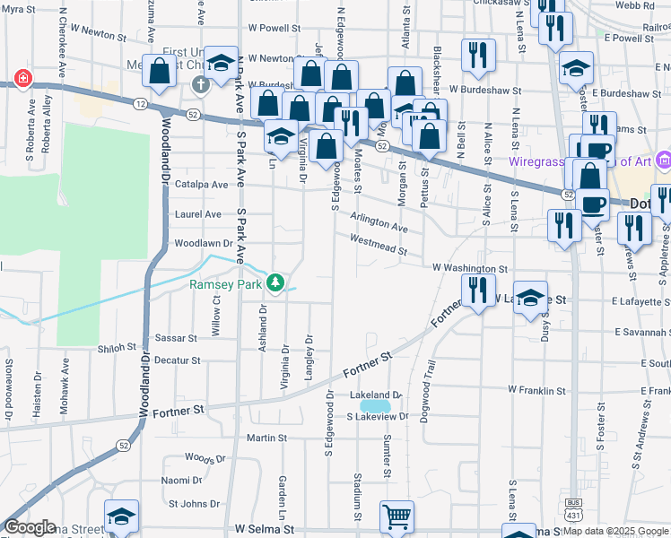 map of restaurants, bars, coffee shops, grocery stores, and more near 606 Moates St in Dothan