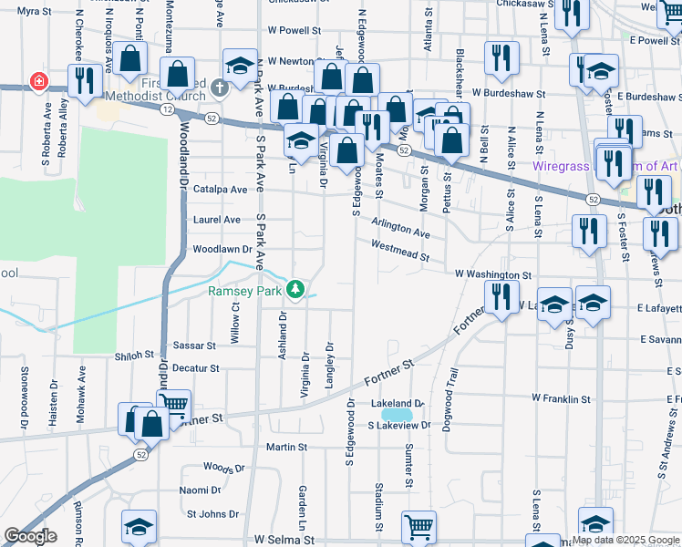 map of restaurants, bars, coffee shops, grocery stores, and more near 700 South Edgewood Drive in Dothan
