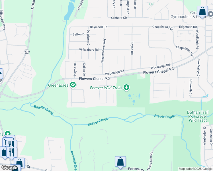 map of restaurants, bars, coffee shops, grocery stores, and more near Lighthouse Drive in Dothan
