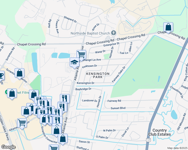 map of restaurants, bars, coffee shops, grocery stores, and more near 117 McDowell Avenue in Brunswick