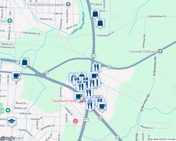 map of restaurants, bars, coffee shops, grocery stores, and more near 998 Ross Clark Circle in Dothan