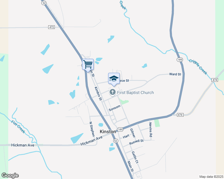 map of restaurants, bars, coffee shops, grocery stores, and more near 201 College Street in Kinston