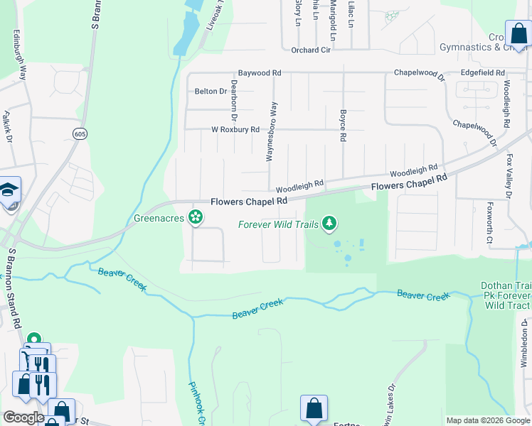 map of restaurants, bars, coffee shops, grocery stores, and more near 249 Lighthouse Drive in Dothan