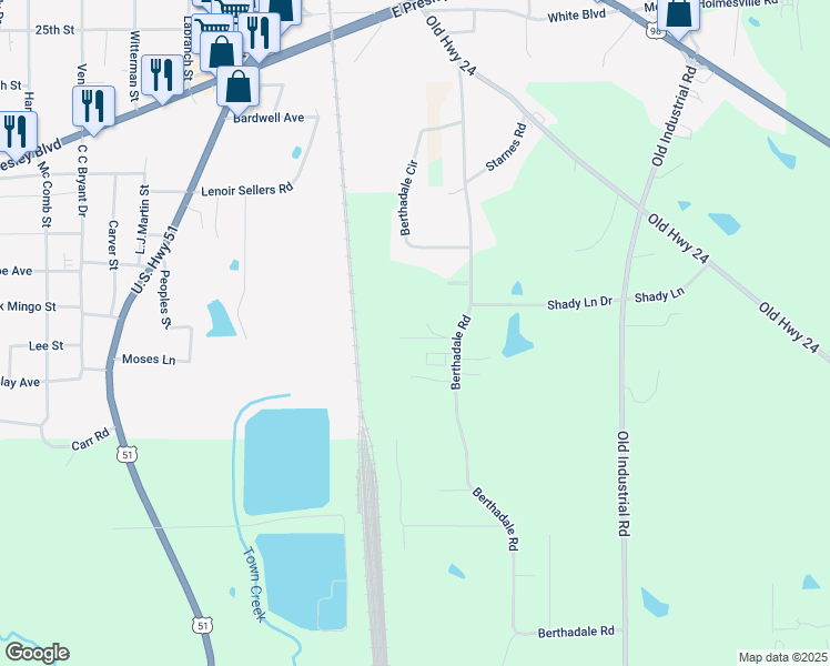 map of restaurants, bars, coffee shops, grocery stores, and more near 1020 Curtis Drive in McComb