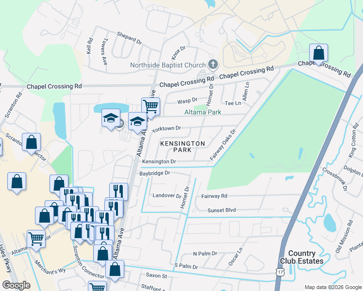 map of restaurants, bars, coffee shops, grocery stores, and more near 117 McDowell Avenue in Brunswick
