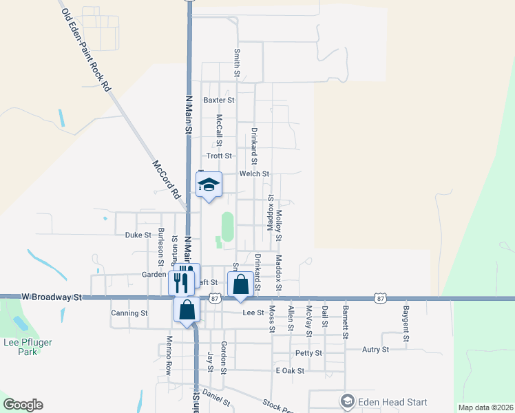 map of restaurants, bars, coffee shops, grocery stores, and more near 314 Drinkard Street in Eden