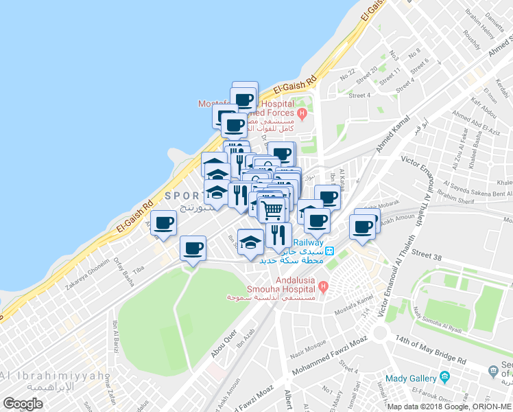 map of restaurants, bars, coffee shops, grocery stores, and more near in Sidi Gaber