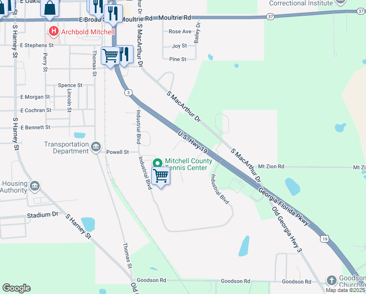 map of restaurants, bars, coffee shops, grocery stores, and more near 401 U.S. 19 in Camilla