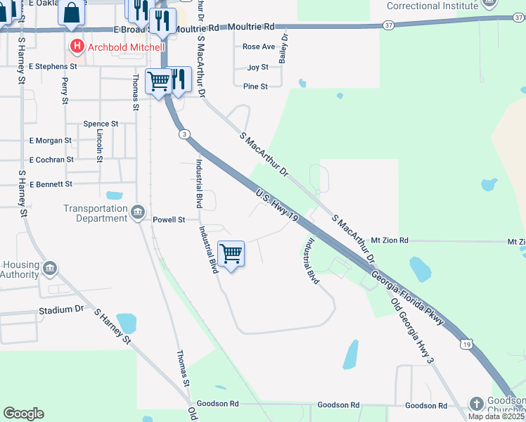 map of restaurants, bars, coffee shops, grocery stores, and more near 401 U.S. 19 in Camilla