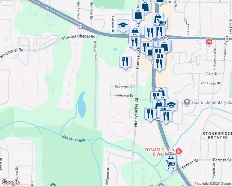 map of restaurants, bars, coffee shops, grocery stores, and more near 3212 Tennyson Drive in Dothan