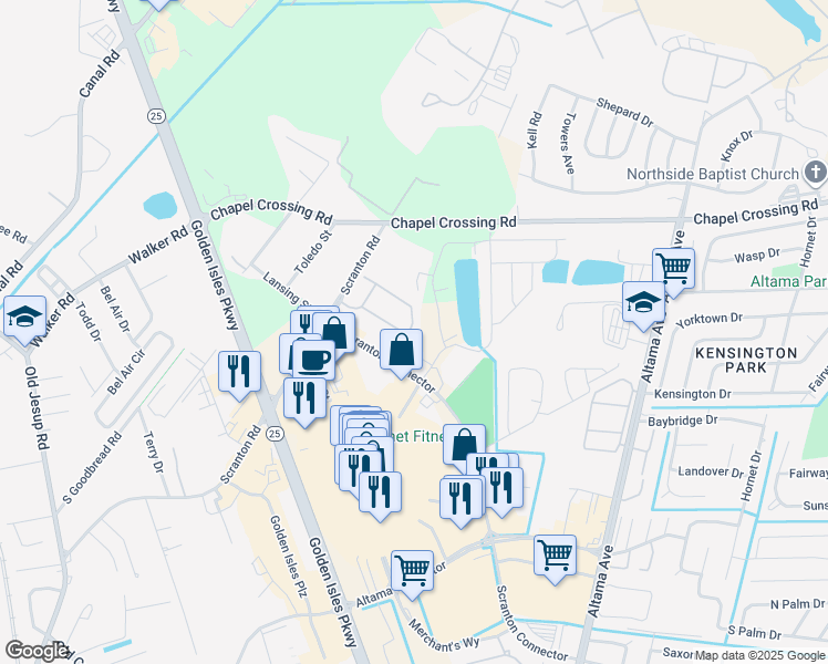 map of restaurants, bars, coffee shops, grocery stores, and more near 820 Scranton Road in Brunswick