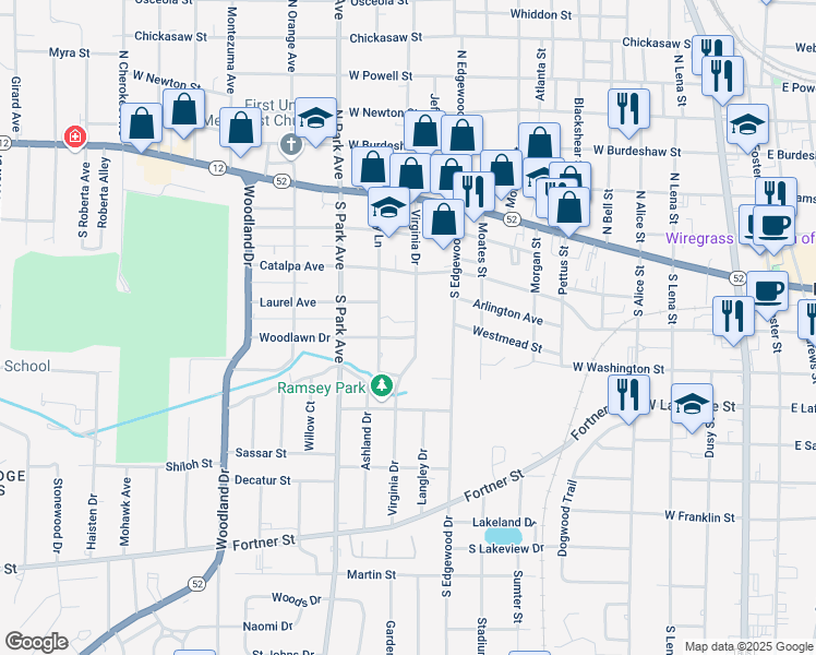 map of restaurants, bars, coffee shops, grocery stores, and more near 403 Holly Lane in Dothan