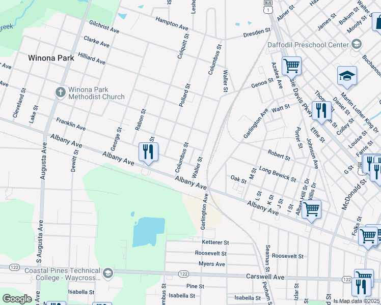 map of restaurants, bars, coffee shops, grocery stores, and more near 1437 Ben Hill Avenue in Waycross