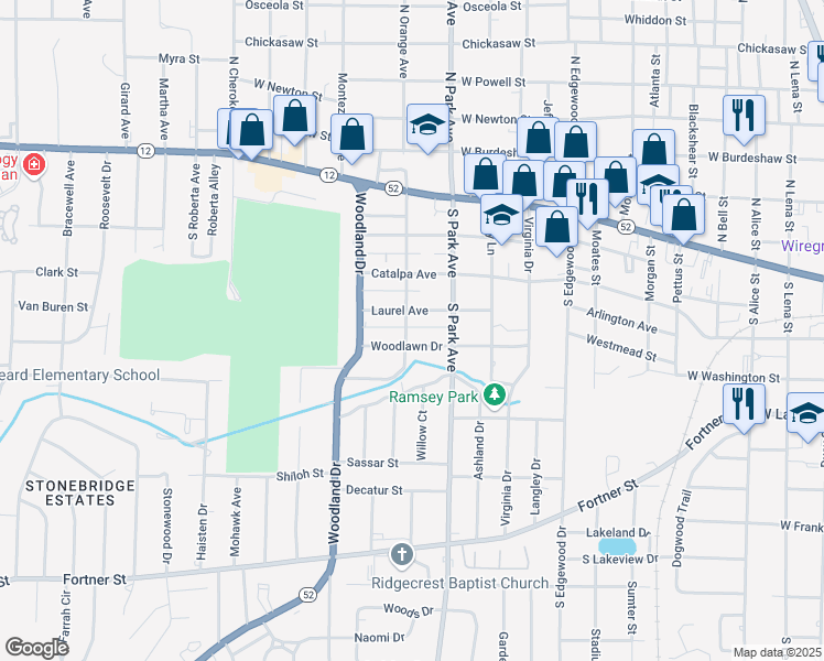 map of restaurants, bars, coffee shops, grocery stores, and more near 405 South Orange Avenue in Dothan