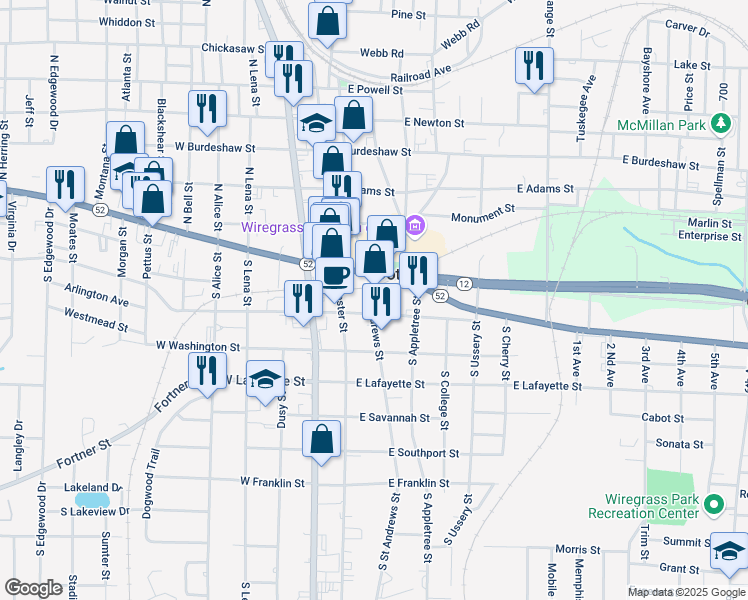 map of restaurants, bars, coffee shops, grocery stores, and more near in Dothan