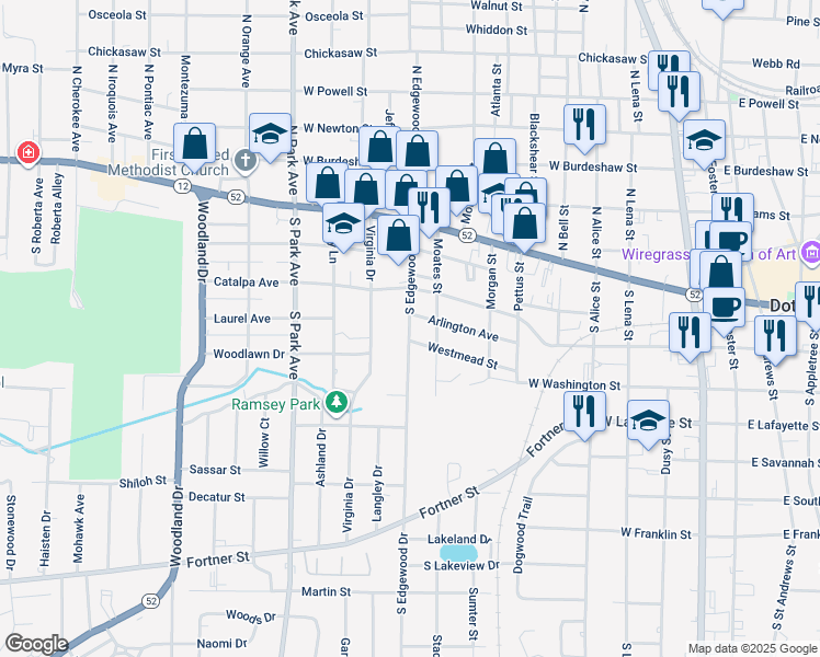 map of restaurants, bars, coffee shops, grocery stores, and more near 800-898 Westmead Street in Dothan