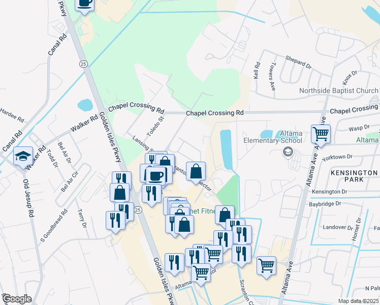 map of restaurants, bars, coffee shops, grocery stores, and more near 232 Scranton Connector in Brunswick