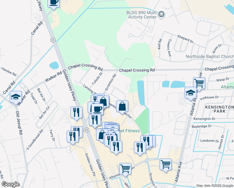 map of restaurants, bars, coffee shops, grocery stores, and more near 232 Scranton Connector in Brunswick