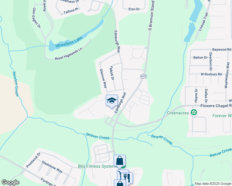 map of restaurants, bars, coffee shops, grocery stores, and more near 119-121 Falkirk Drive in Dothan