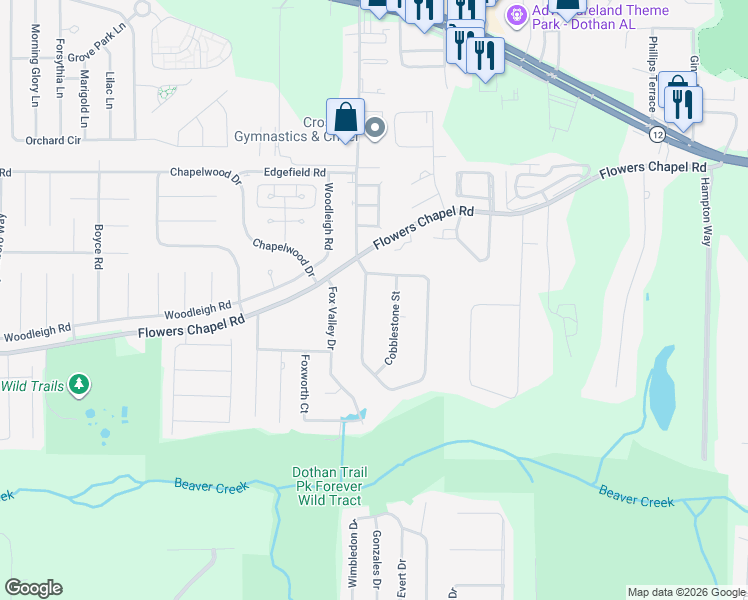 map of restaurants, bars, coffee shops, grocery stores, and more near 205 Stonegate Drive in Dothan
