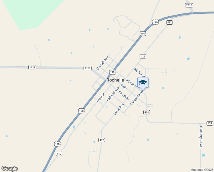 map of restaurants, bars, coffee shops, grocery stores, and more near 5608 Crew Avenue in Rochelle