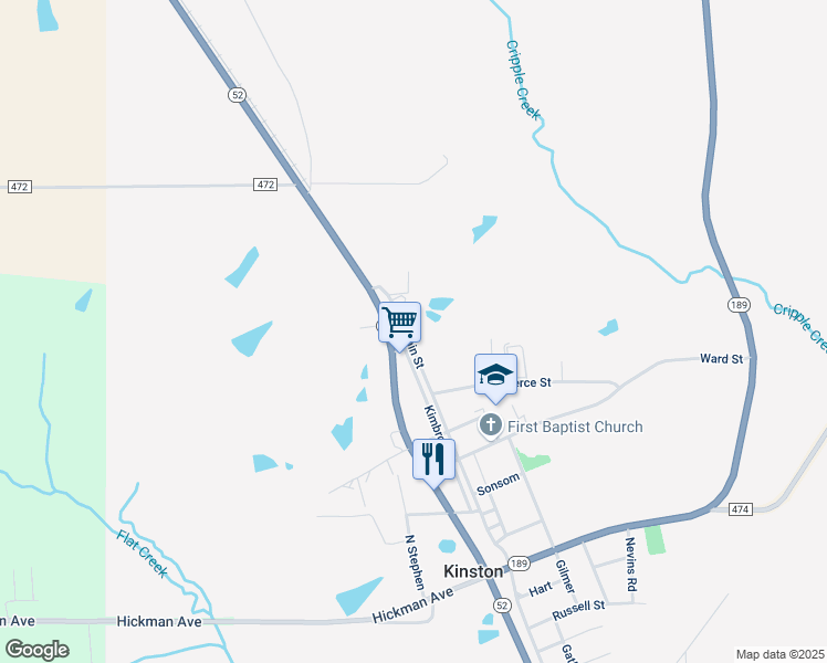 map of restaurants, bars, coffee shops, grocery stores, and more near 714 Main Street in Opp