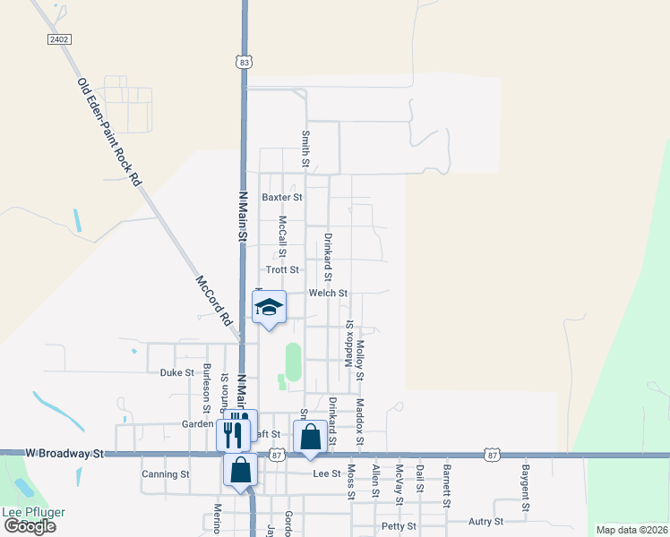 map of restaurants, bars, coffee shops, grocery stores, and more near 516 Drinkard Street in Eden