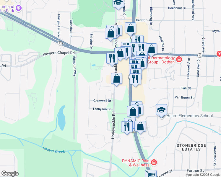 map of restaurants, bars, coffee shops, grocery stores, and more near 149 Belmont Drive in Dothan