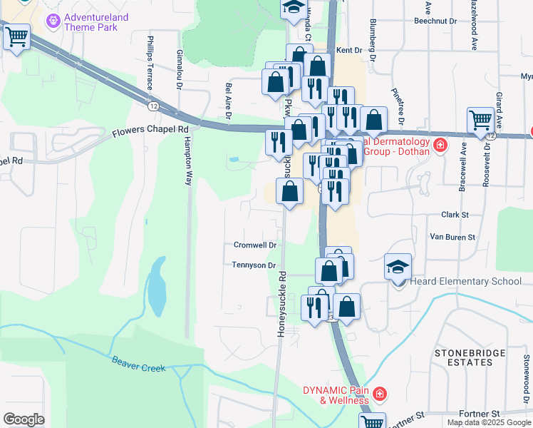 map of restaurants, bars, coffee shops, grocery stores, and more near 149 Belmont Drive in Dothan