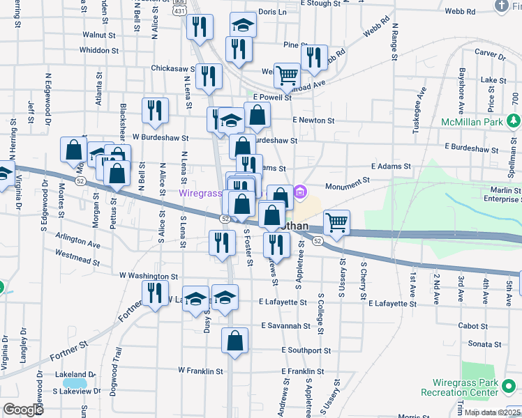 map of restaurants, bars, coffee shops, grocery stores, and more near 103 North Saint Andrews Street in Dothan