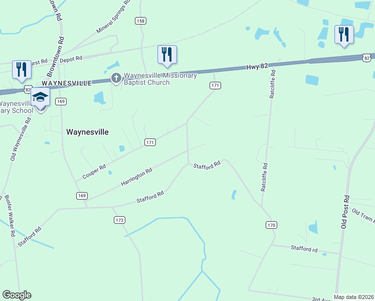 map of restaurants, bars, coffee shops, grocery stores, and more near 100 Harrington Road in Waynesville