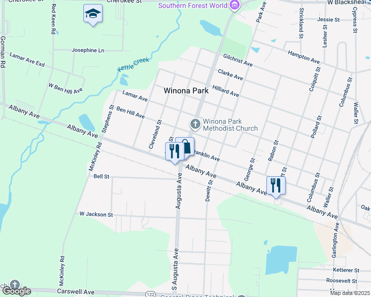 map of restaurants, bars, coffee shops, grocery stores, and more near 819 Augusta Avenue in Waycross