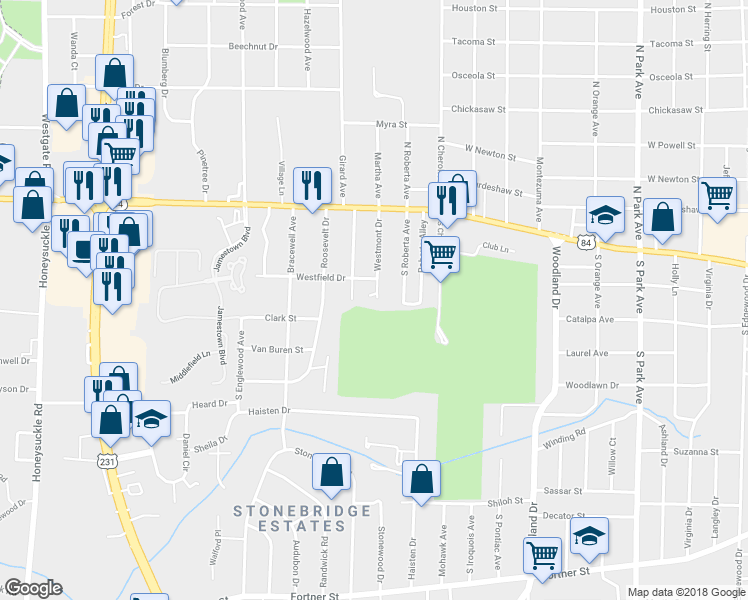 map of restaurants, bars, coffee shops, grocery stores, and more near 101 Golf Court in Dothan