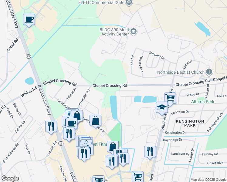 map of restaurants, bars, coffee shops, grocery stores, and more near 510-590 Chapel Crossing Rd in Brunswick