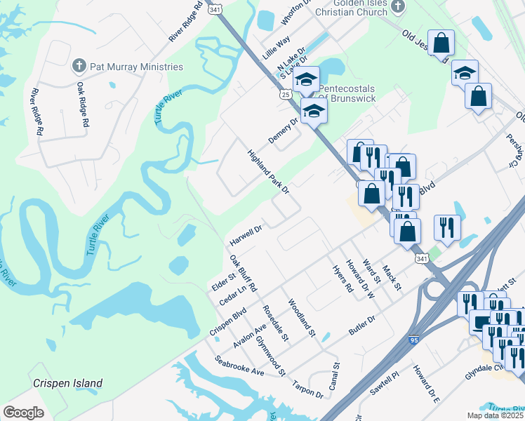 map of restaurants, bars, coffee shops, grocery stores, and more near 192 Patrick Drive in Brunswick