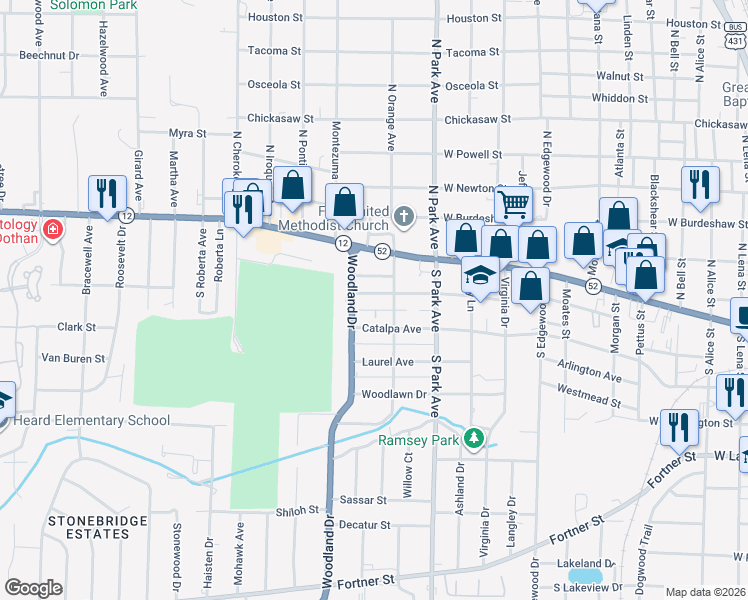 map of restaurants, bars, coffee shops, grocery stores, and more near 1202 Magnolia Avenue in Dothan