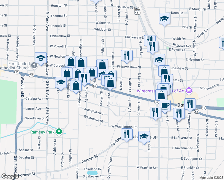 map of restaurants, bars, coffee shops, grocery stores, and more near 564 W Main St in Dothan