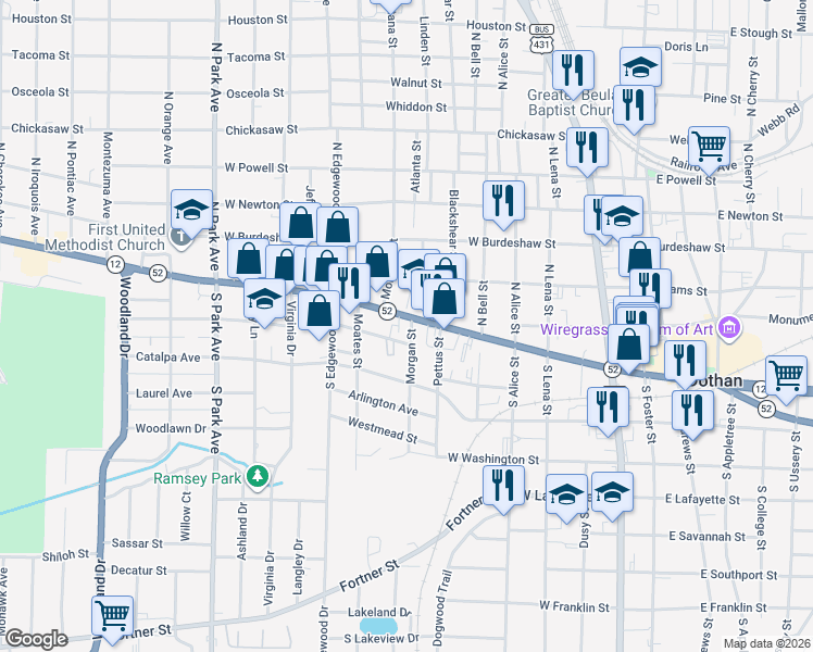 map of restaurants, bars, coffee shops, grocery stores, and more near 662 W Main St in Dothan