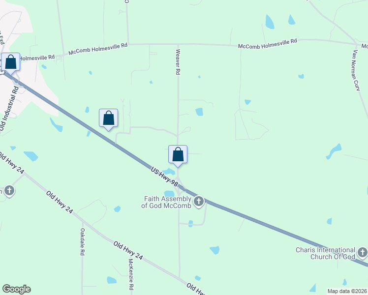 map of restaurants, bars, coffee shops, grocery stores, and more near 1142-1154 Weaver Rd in McComb