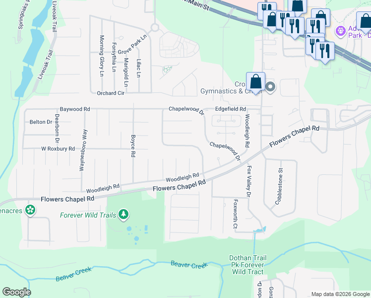 map of restaurants, bars, coffee shops, grocery stores, and more near 622 Chapelwood Drive in Dothan