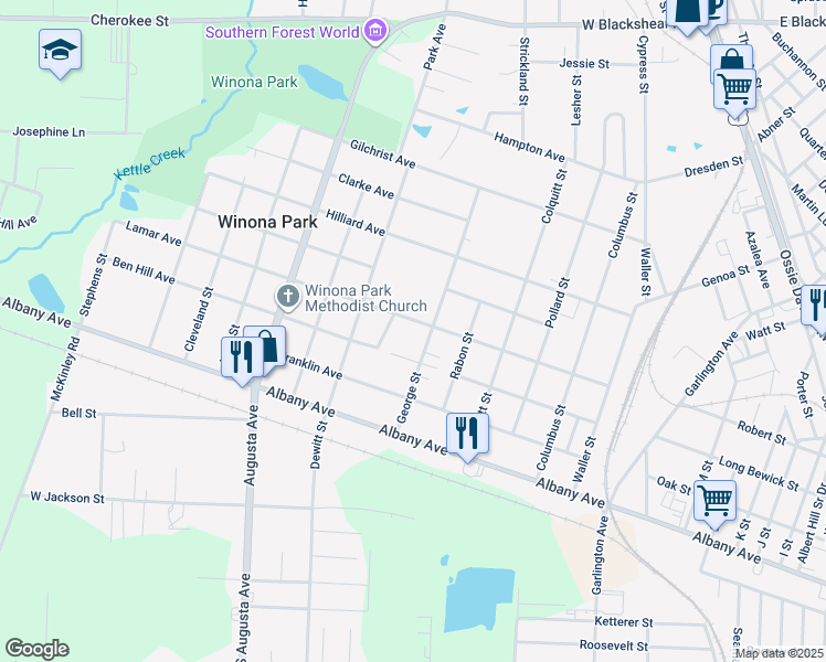 map of restaurants, bars, coffee shops, grocery stores, and more near 1803 Lamar Avenue in Waycross