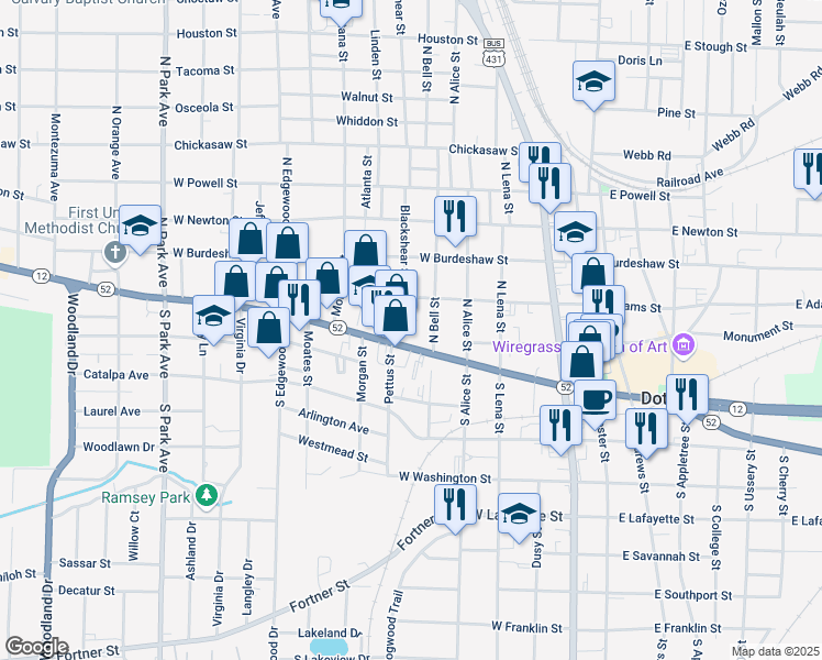 map of restaurants, bars, coffee shops, grocery stores, and more near 564 W Main St in Dothan