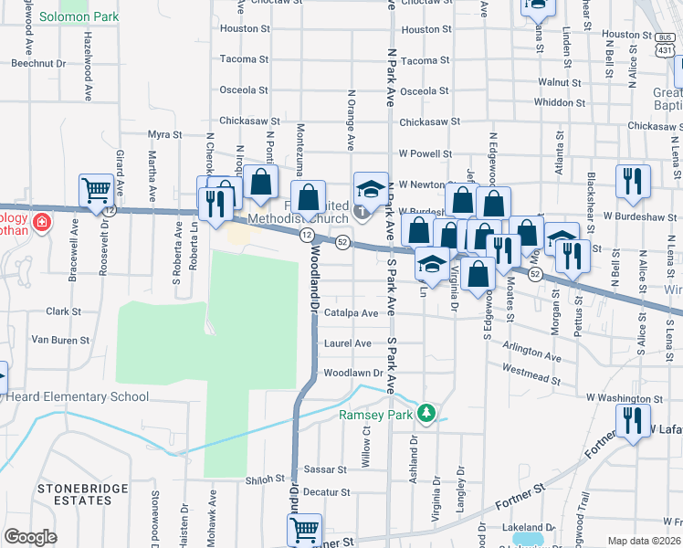 map of restaurants, bars, coffee shops, grocery stores, and more near 1202 Magnolia Avenue in Dothan