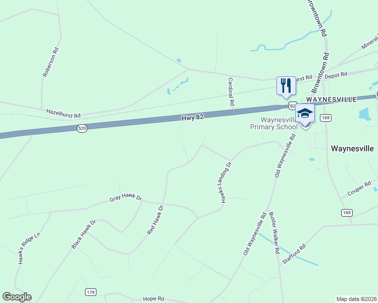 map of restaurants, bars, coffee shops, grocery stores, and more near 529 Red Hawk Drive in Brantley County