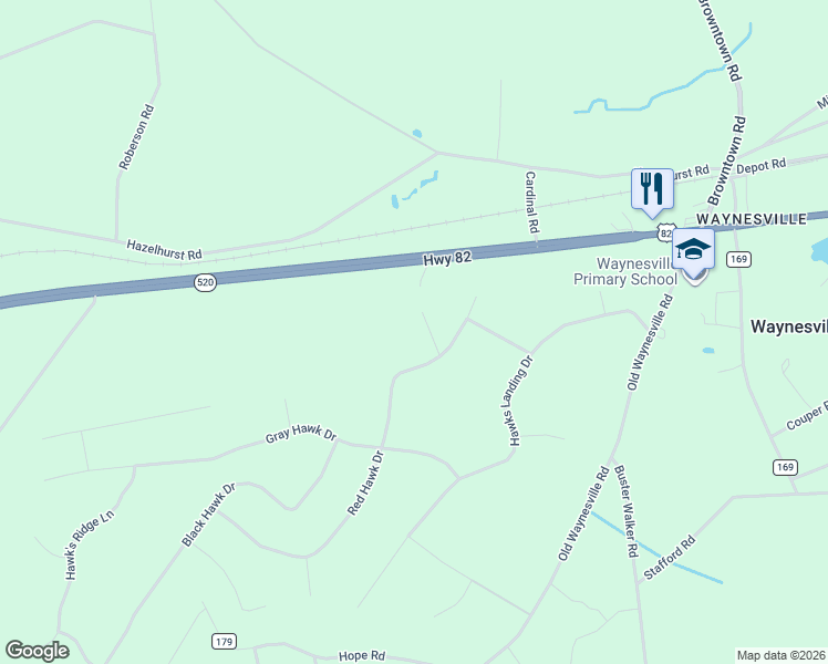 map of restaurants, bars, coffee shops, grocery stores, and more near 529 Red Hawk Drive in Brantley County