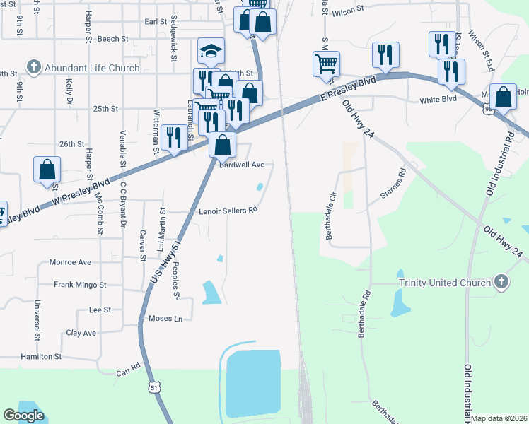map of restaurants, bars, coffee shops, grocery stores, and more near 1047 Lenoir Sellers Road in McComb