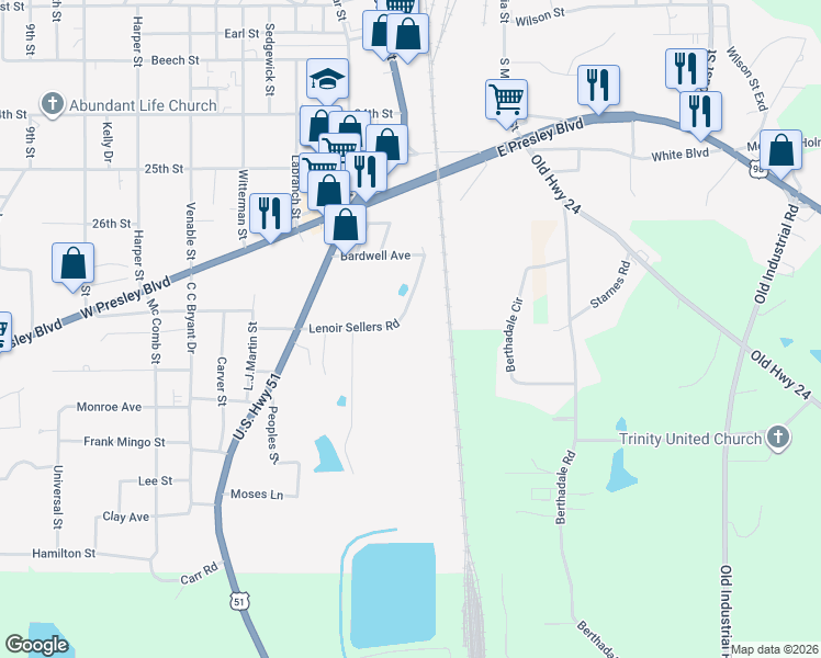 map of restaurants, bars, coffee shops, grocery stores, and more near 1047 Lenoir Sellers Road in McComb