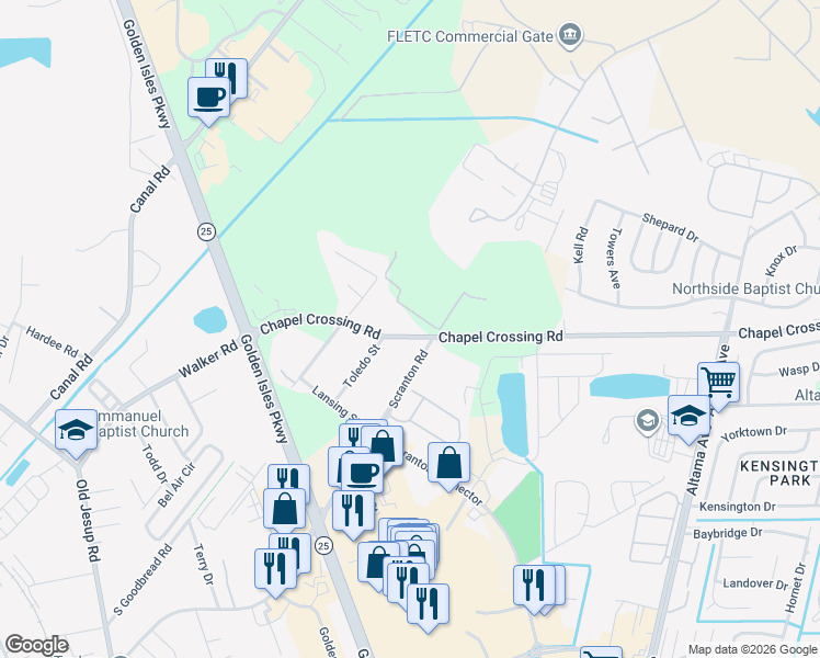 map of restaurants, bars, coffee shops, grocery stores, and more near 891 Scranton Road in Brunswick