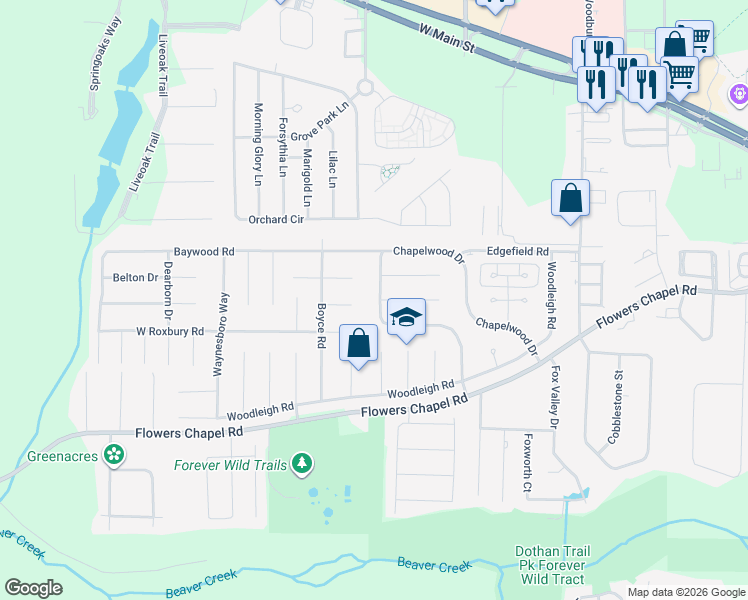 map of restaurants, bars, coffee shops, grocery stores, and more near 101 Bartlet Lane in Dothan