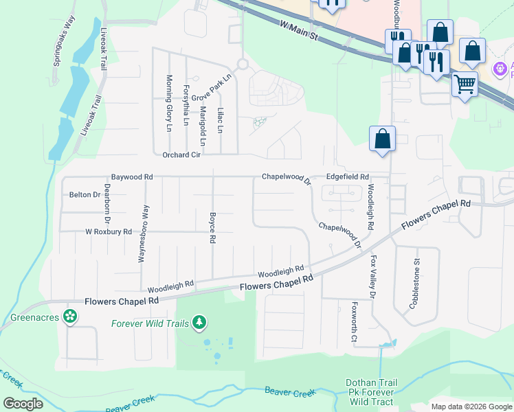 map of restaurants, bars, coffee shops, grocery stores, and more near 101 Bartlet Lane in Dothan